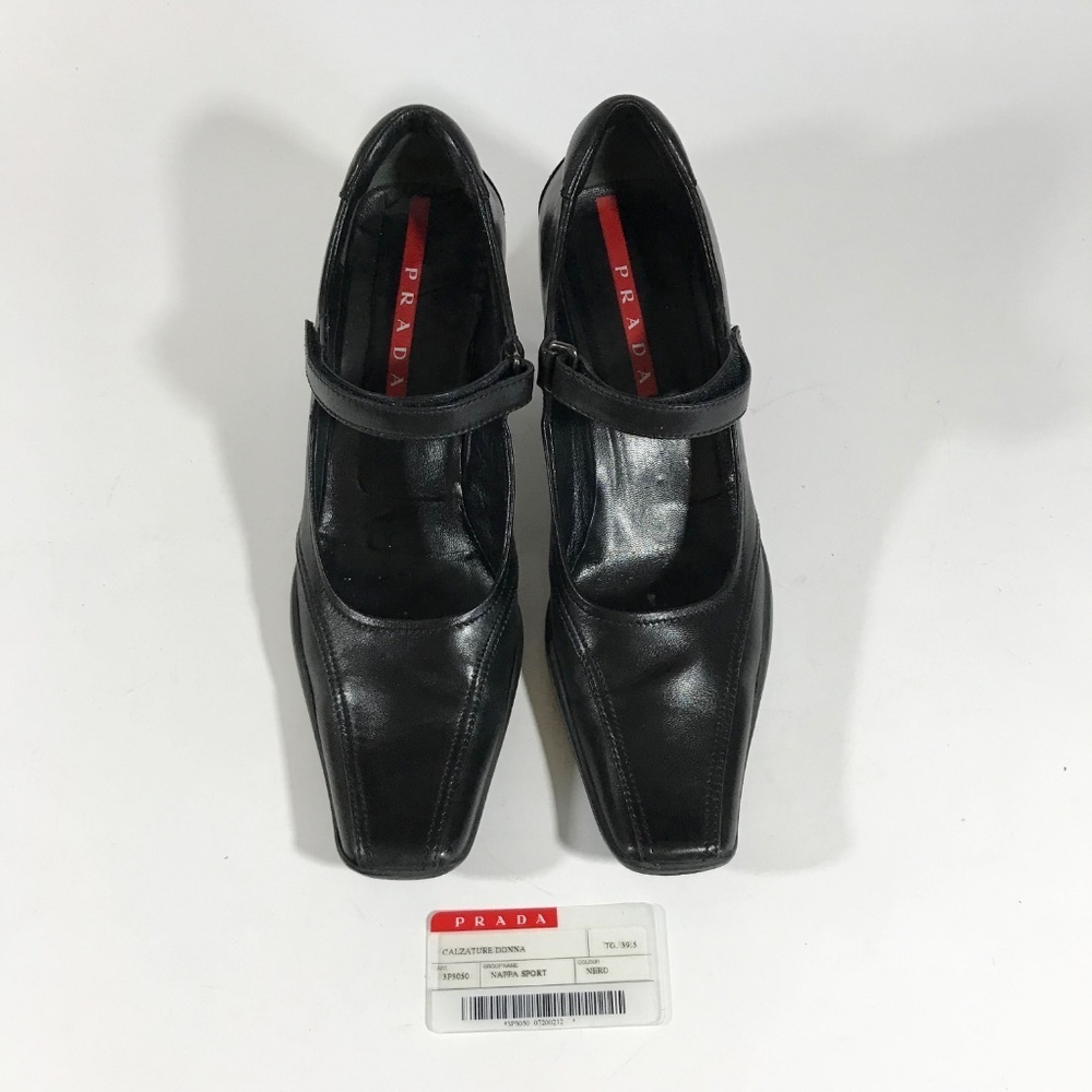 PRADA Black Leather Velcro Mary-Jane  Heels - Picture 2 of 6